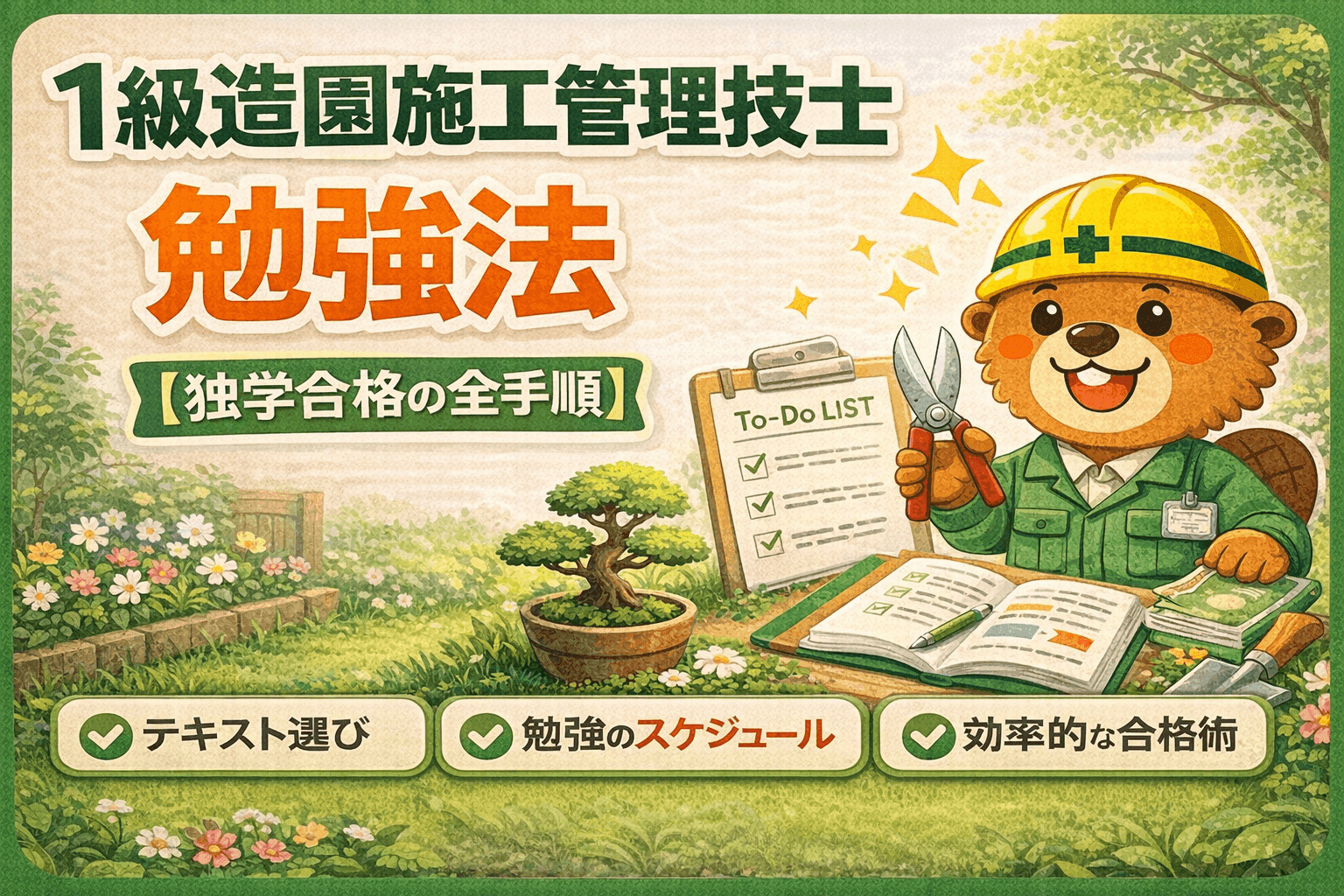 1級造園施工管理技士の勉強法【独学合格の全手順】
