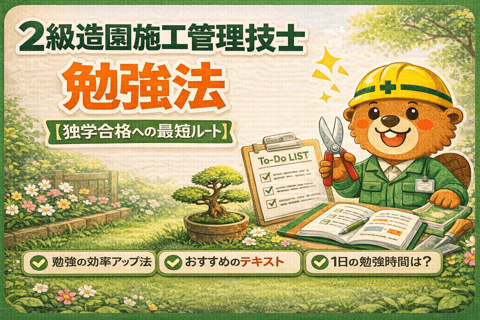 2級造園施工管理技士の勉強法【独学合格への最短ルート】