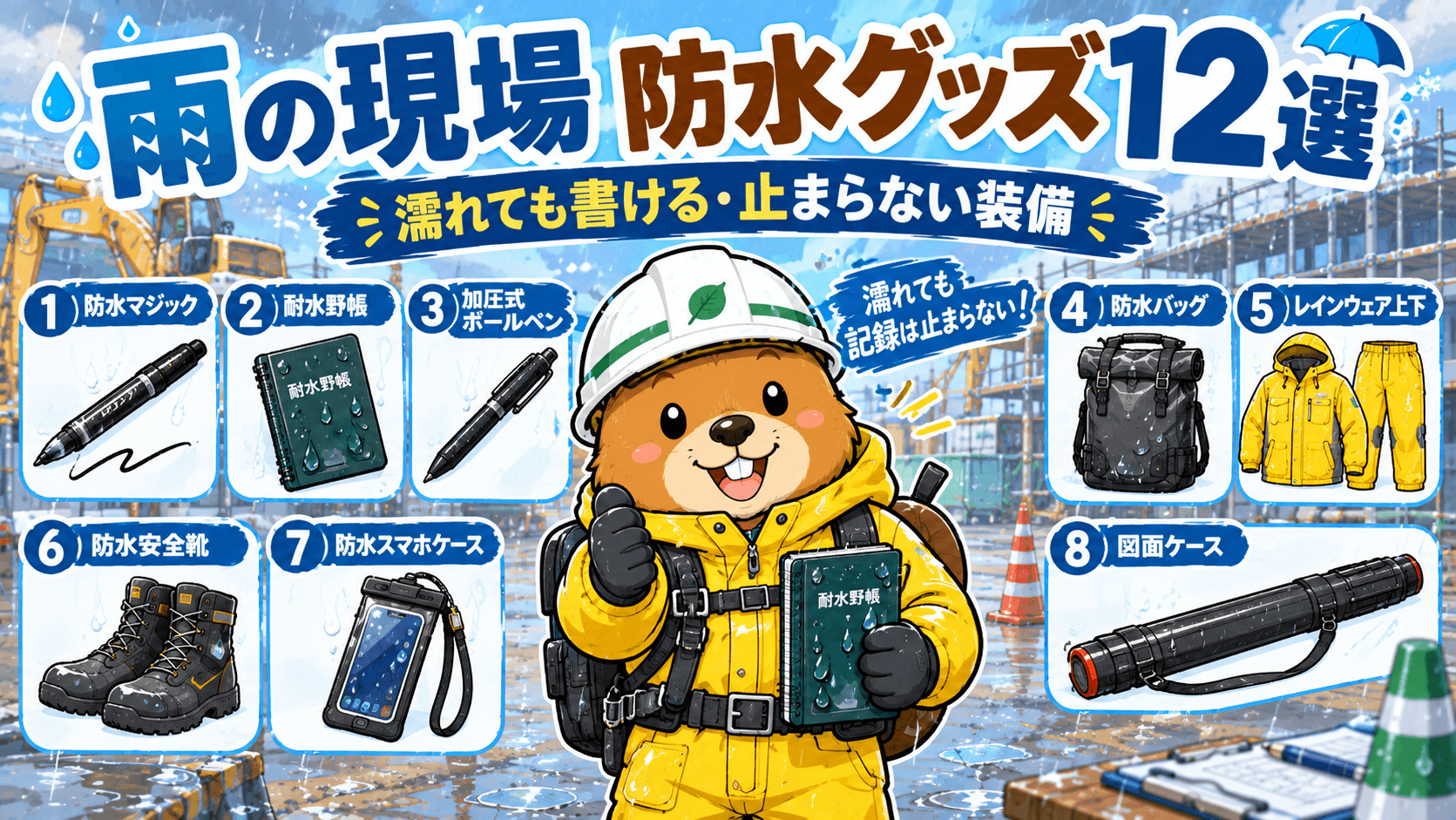 雨の現場の防水グッズ12選【濡れても書ける・止まらない装備を監督が厳選】