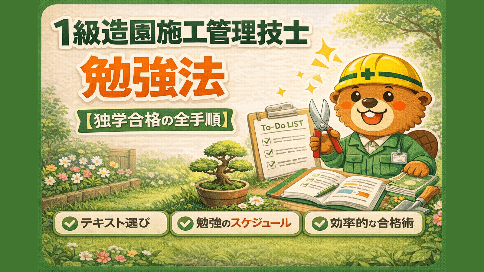 1級造園施工管理技士の勉強法【独学合格の全手順】